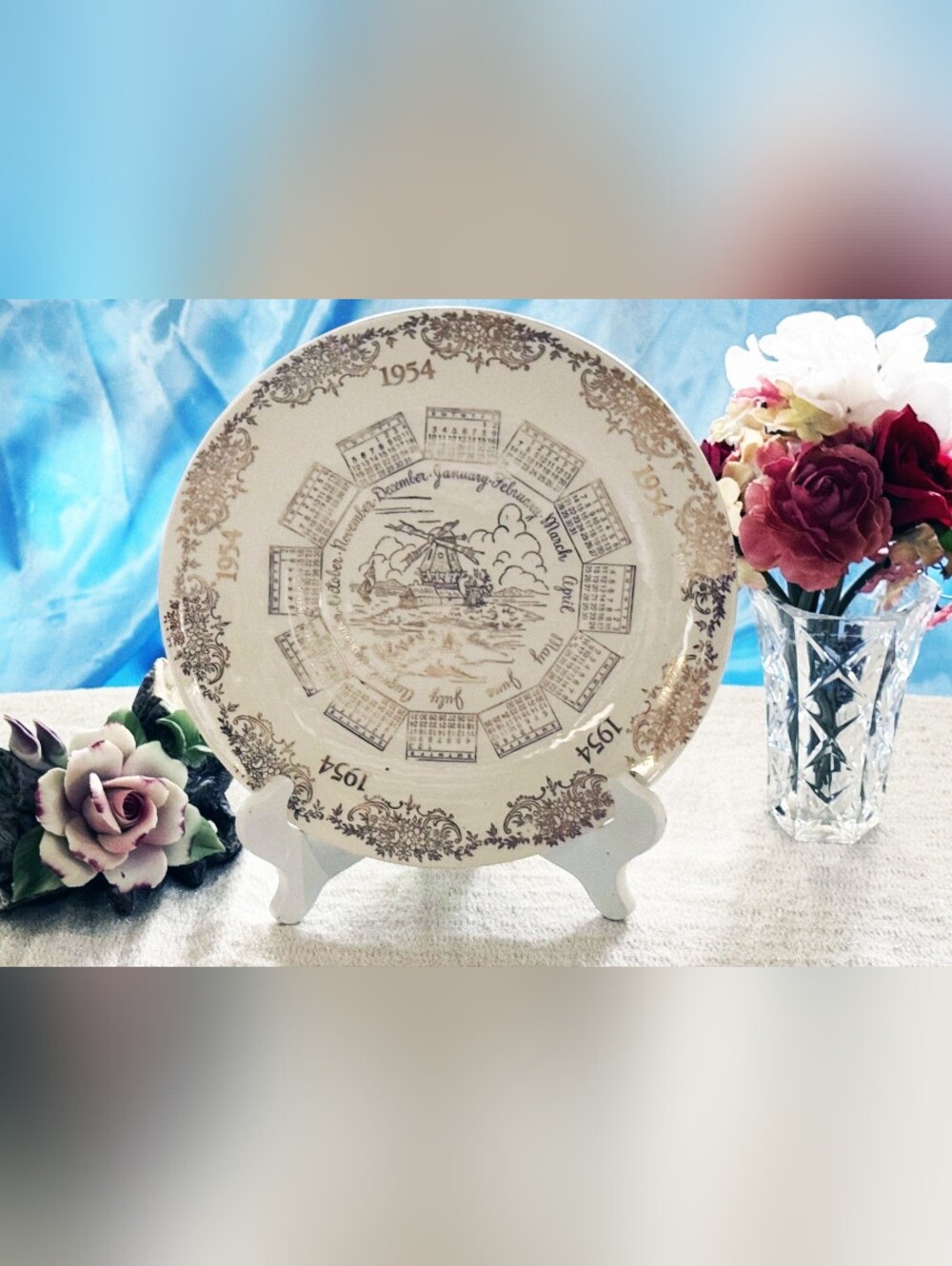 Beautiful Golden 1954 Plate Calendar. Made In USA